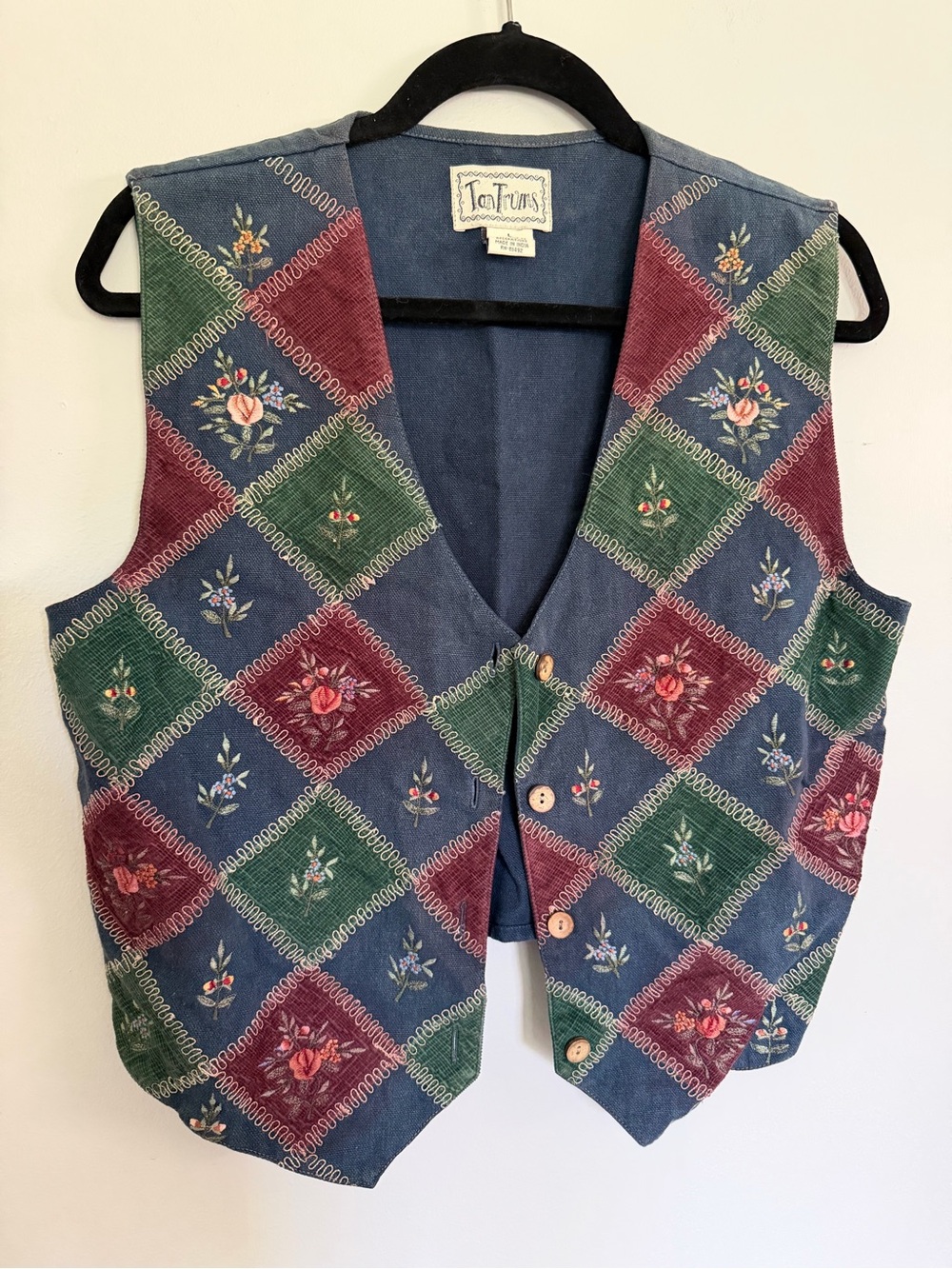 TanTrums Blue and Burgundy Embroidered Patchwork Vest